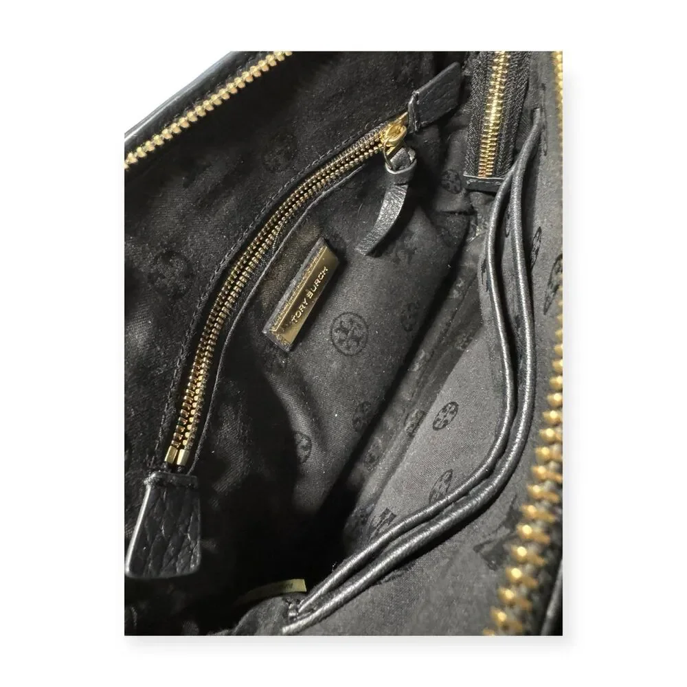 Tory Burch‎ Pebbled Leather Black Crossbody Ivy w/ Gold Chain Accents